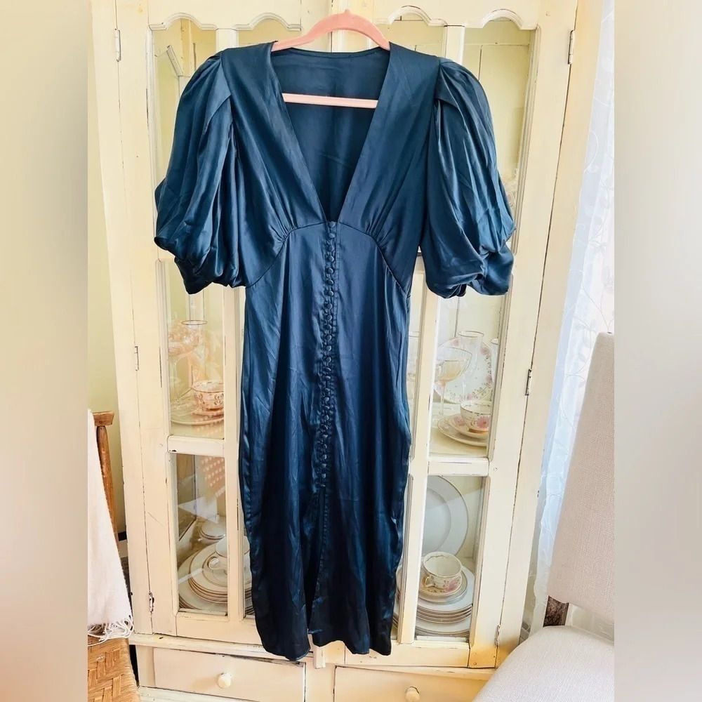 Anthropologie Magali Pascal Puff-Sleeved Midi Dress Size Medium NWOT $495 - Picture 2 of 14